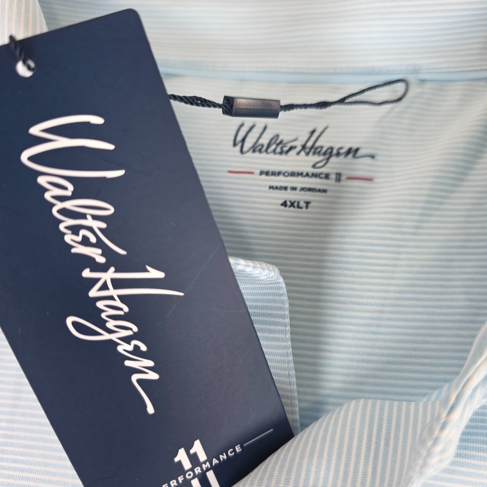 Walter Hagen Polo Shirt Mens 4XLT Blue White Striped Stretch Performance NWT - Picture 2 of 14
